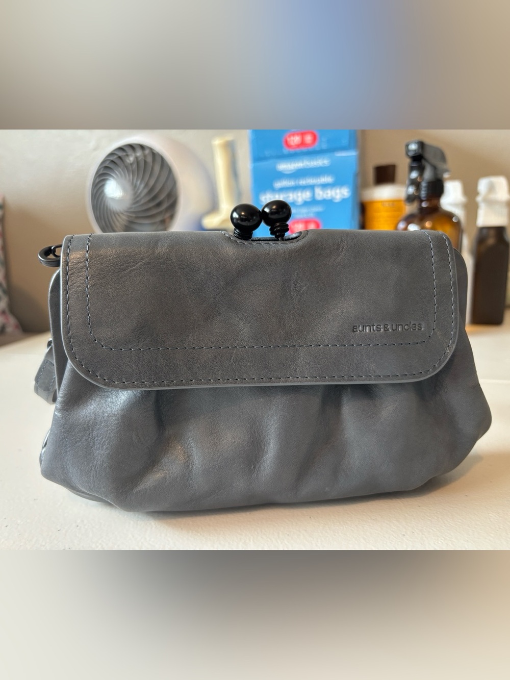 Aunts & Uncles Mrs Whoopie Pie Grey Leather Crossbody Wallet Clutch 3in1 German - Picture 2 of 12